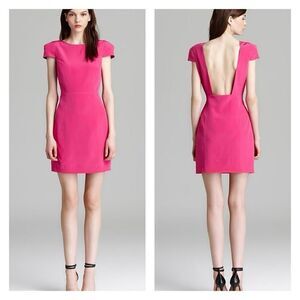 Tibi Womens Silk Lined Short Cap Sleeves Open Back Mini Sheath Dress Pink Size 2